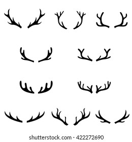 antlers black set, hand drawn deer vector illustration, graphic design