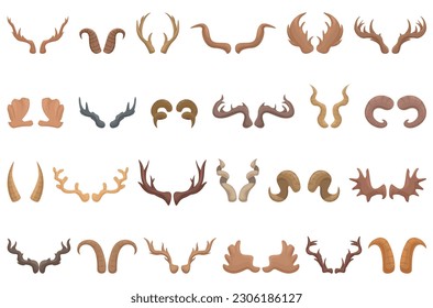 Antlers icons set cartoon vector. Deer horn. Wild animal