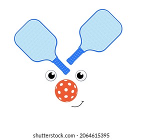 Reindeer’s antlers with pickle ball nose and plastic eyes. Christmas funny card. Simple vector drawing.