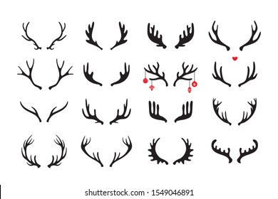 Antlers vector set . Hand drawn icons isolated on white