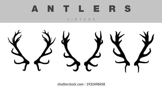 Antlers vintage silhouette vector set
