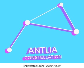 Antlia constellation 3d symbol. Constellation icon in isometric style on blue background. Cluster of stars and galaxies. Vector illustration