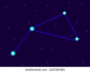 Antlia constellation in pixel art style. 8-bit stars in the night sky in retro video game style. Cluster of stars and galaxies. Design for applications, banners and posters. Vector illustration