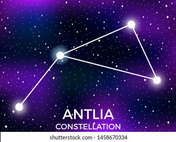 Antlia constellation. Starry night sky. Cluster of stars and galaxies. Deep space. Vector illustration