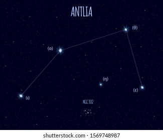 Antlia (The Air Pump) constellation, vector illustration with basic stars against the starry sky 