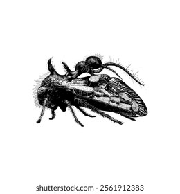 Ant-mimicking Treehopper hand drawing vector isolated on white background.