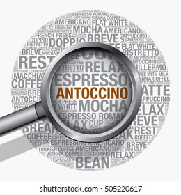 Antoccino coffee word cloud concept, vector design template