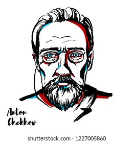 Anton Chekhov engraved vector portrait with ink contours. Russian playwright and short-story writer, who is considered to be among the greatest writers of short fiction in history.