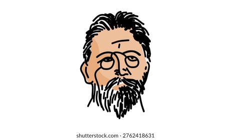  Anton Chekhov portrait, flat vector illustration