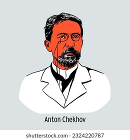 Anton Chekhov war ein russischer Schriftsteller, Prosa-Schriftsteller, Dramatiker, Publizist und Arzt. Ein Klassiker der Weltliteratur. Vektorgrafik von Hand gezeichnet.