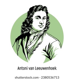 Antoni van Leeuwenhoek was a Dutch naturalist, microscope designer, and the founder of scientific microscopy. Vector illustration drawn by hand.