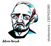 Antonin Dvorak engraved vector portrait with ink contours.  Czech composer, one of the first to achieve worldwide recognition.