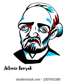 Antonin Dvorak engraved vector portrait with ink contours.  Czech composer, one of the first to achieve worldwide recognition.