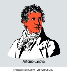 Antonio Canova is an Italian sculptor, a representative of the salon-academic movement in the art of Western European sculpture during the neoclassical period. Hand-drawn vector illustration