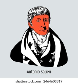 Antonio Salieri war ein italienischer und österreichischer Komponist, Dirigent und Lehrer. handgezeichnete Vektorillustration