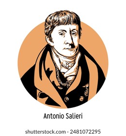 Antonio Salieri ist ein italienischer und österreichischer Komponist, Dirigent und Lehrer. handgezeichnete Vektorillustration