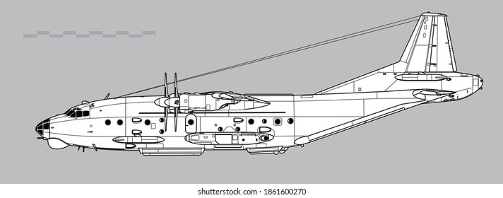 Vektorgrafik von Militärtransportflugzeugen. Seitenansicht. Bild für Illustrationen und Infografiken.