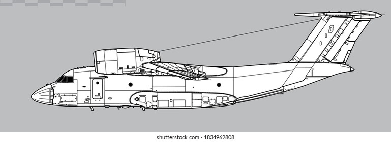 Antonov An-72 Coaler. Vector drawing of transport aircraft. Image for illustration and infographics.