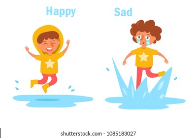 Antonym happy sad Vector. Cartoon. Isolated art on white background. Flat