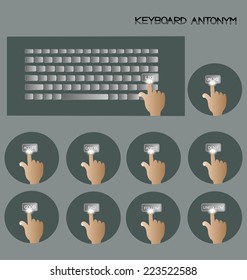 Antonym words on keyboard, vector illustration.