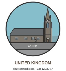 Antrim. Cities and towns in United Kingdom. Flat landmark