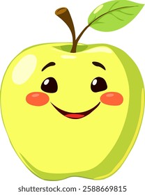 Antropomorphised apple illustration with adorable smiley face.
