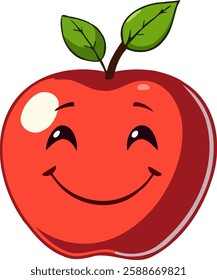 Antropomorphised apple illustration with adorable smiley face.