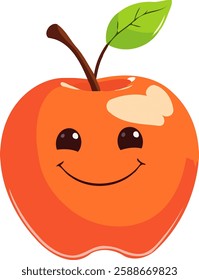 Antropomorphised apple illustration with adorable smiley face.