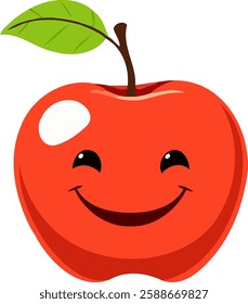 Antropomorphised apple illustration with adorable smiley face.