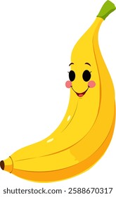 Antropomorphised banana illustration with adorable smiley face.