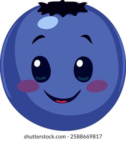 Antropomorphised blueberry illustration with adorable smiley face.