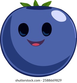 Antropomorphised blueberry illustration with adorable smiley face.