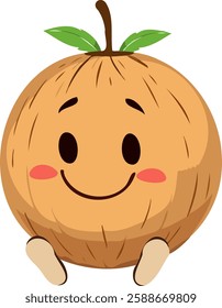 Antropomorphised coconut illustration with adorable smiley face.