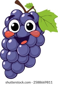 Antropomorphised grapes illustration with adorable smiley face.