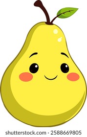 Antropomorphised pear illustration with adorable smiley face.