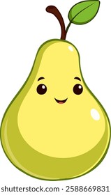 Antropomorphised pear illustration with adorable smiley face.