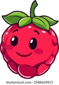 Antropomorphised raspberry illustration with adorable smiley face.