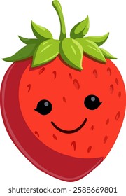 Antropomorphised strawberry illustration with adorable smiley face.