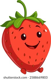 Antropomorphised strawberry illustration with adorable smiley face.