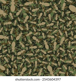 Ants Army pattern seamless. Ant military background. Anthill Soldier protective texture.  