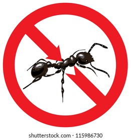 Ants banned. Sign prohibited. Vector illustration.