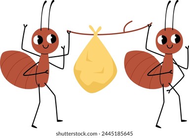 Ants Carrying A Bag Vector Illustration