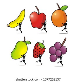 Ants Carrying Fruits Vector Set 