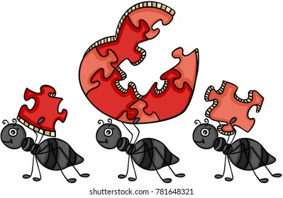 Ants carrying a heart shaped puzzle