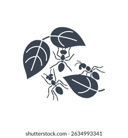 Ants Carrying Leaves Icon Isolated On White Background