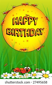 Ants and flowers - Birthday Card for kids