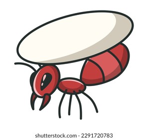 Ants, forest insect. Family of wild animal. Cartoon working ant carrying stone. Hand drawn vector illustration