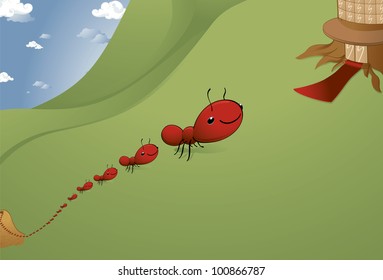Ants go out on autumn vacation after they worked very hard on spring and summer.