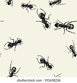 Ants. Hand drawn vector seamless pattern.