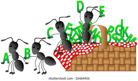 Ants Having A Picnic With The Alphabet.